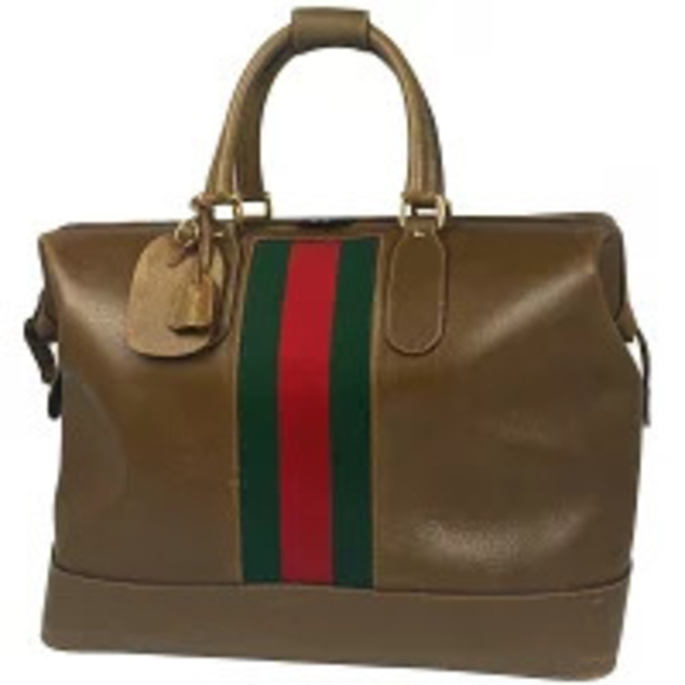 Gucci Sherry Boston Bag Web Leather Brown Green Red